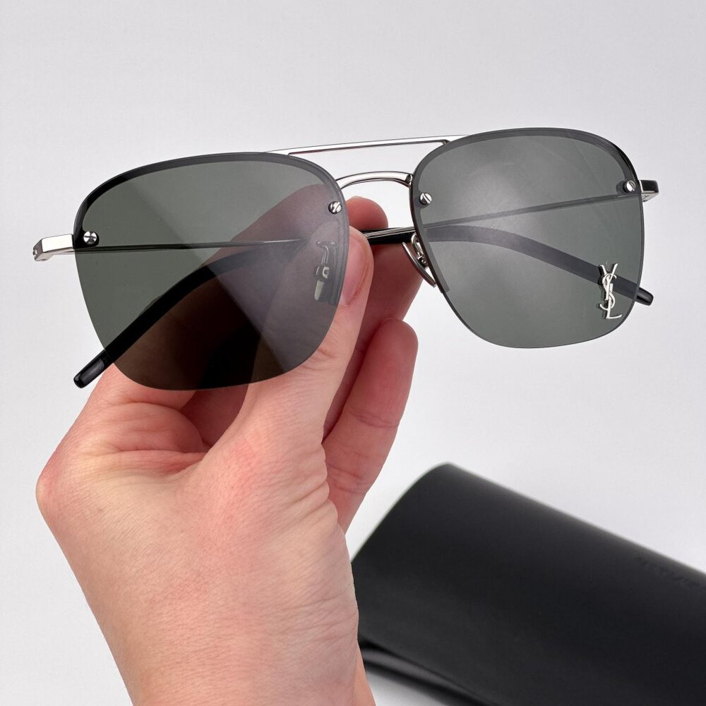 Saint Laurent SL309M 002 Pilot Sunglasses – Silver Frame with Grey Lenses